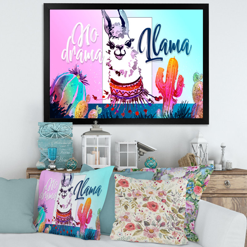 No Drama Llama - Photographie sur toile, H 16 po x l 32 po x P 1,5 po, Toile avec cadre noir