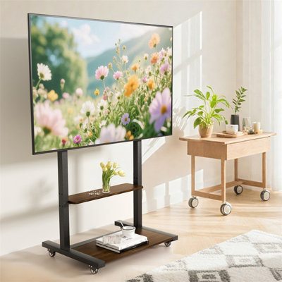 Mobile Tv Stand On Wheels For 40-86 Inch Tv, Height Adjustable Tv Floor Stand Tall With Storage Shelf, Portable Rolling Tv Cart Trolley Max Vesa