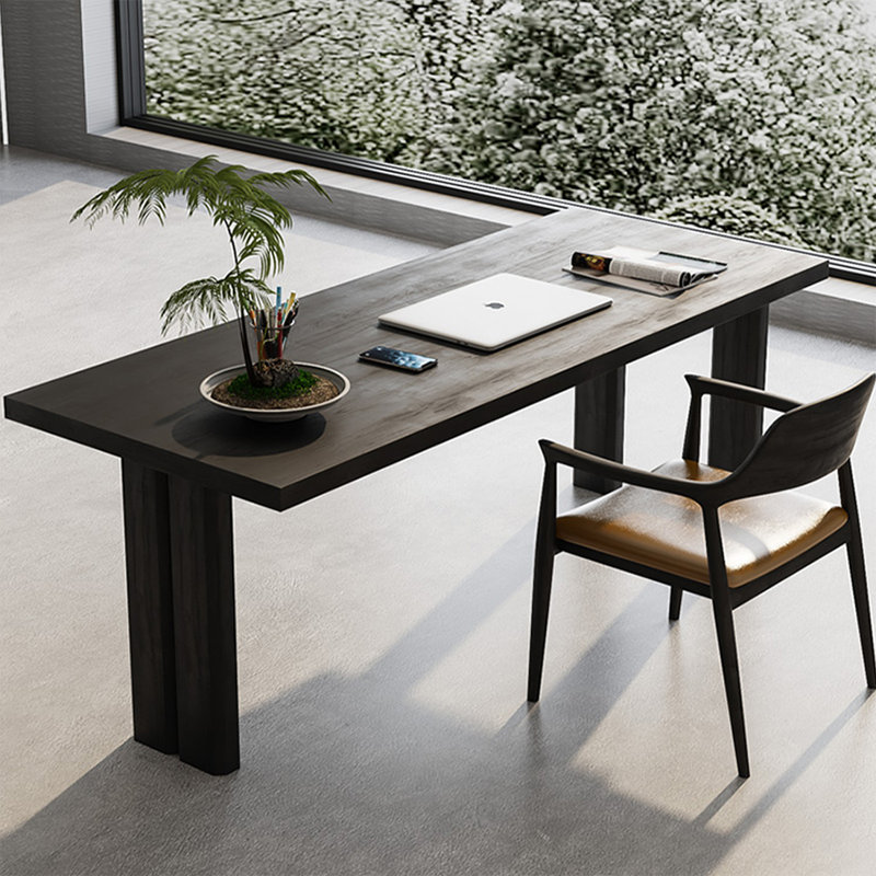 Bureau moderne en bois massif créatif, H 29,53 po x l 86,61 po x P 39,37 po, Noir
