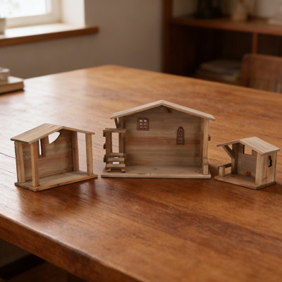 Ensemble de maison de village en bois, 3 pièces