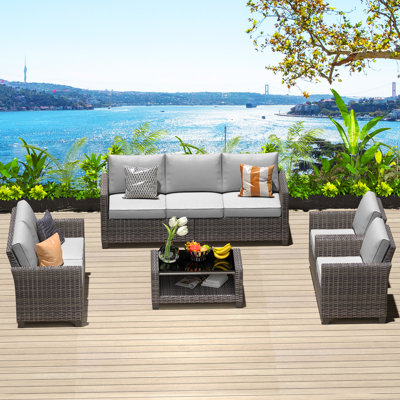 Ensemble de meubles de patio 5 pièces 7 pièces Canapé modulaire en rotin PE avec table de rangement et coussins pour la terrasse