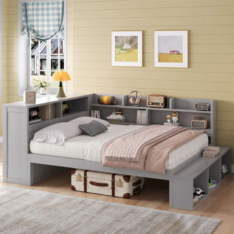 Lit de jour avec armoires de rangement, Gris