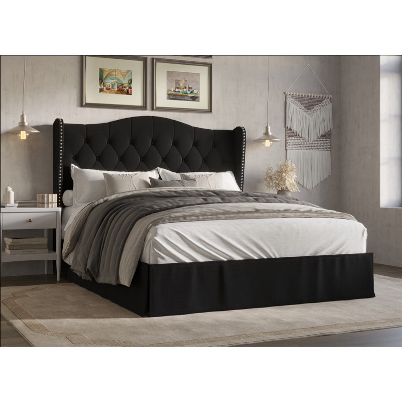 Lit plateforme tapissier Knott Riley, Simple, Noir