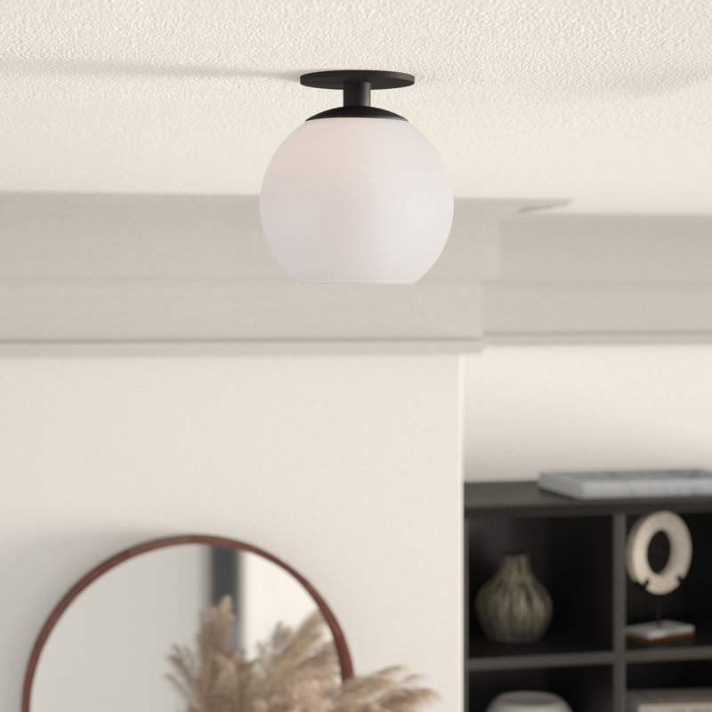 Plafonnier semi-encastré à 1 lumière Snead, H 11,2 po x l 9,8 po x P 9,8 po, Noir, Blanc givré