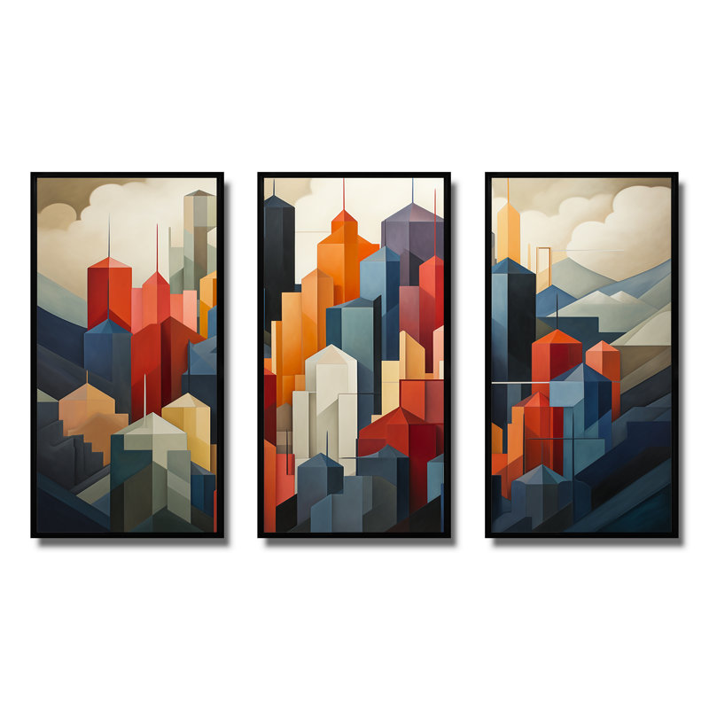 «Cubic Los Angeles Skyline - Los Angeles», art mural, Cadre flottant noir, H 32 po x l 48 po x P 1 po