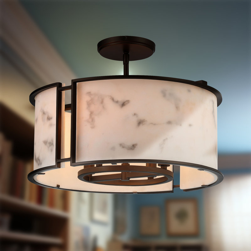 Everly Quinn Buchanan Hellenic Bronze With Alabaster Semi Flush