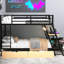 Lit superposé double avec structure en métal, bureau intégré et 2 tiroirs - structure de chambre noire