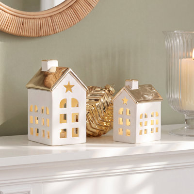 Lilou 2-Piece Set Porcelain LED House with Roof