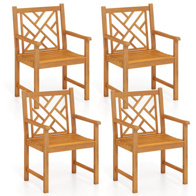 Outdoor Dining Chairs Acacia Wood Slatted Patio Chairs with Armrests by Ophelia & Co.