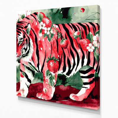 «Big Cats», fraise et tigre sur toile beige