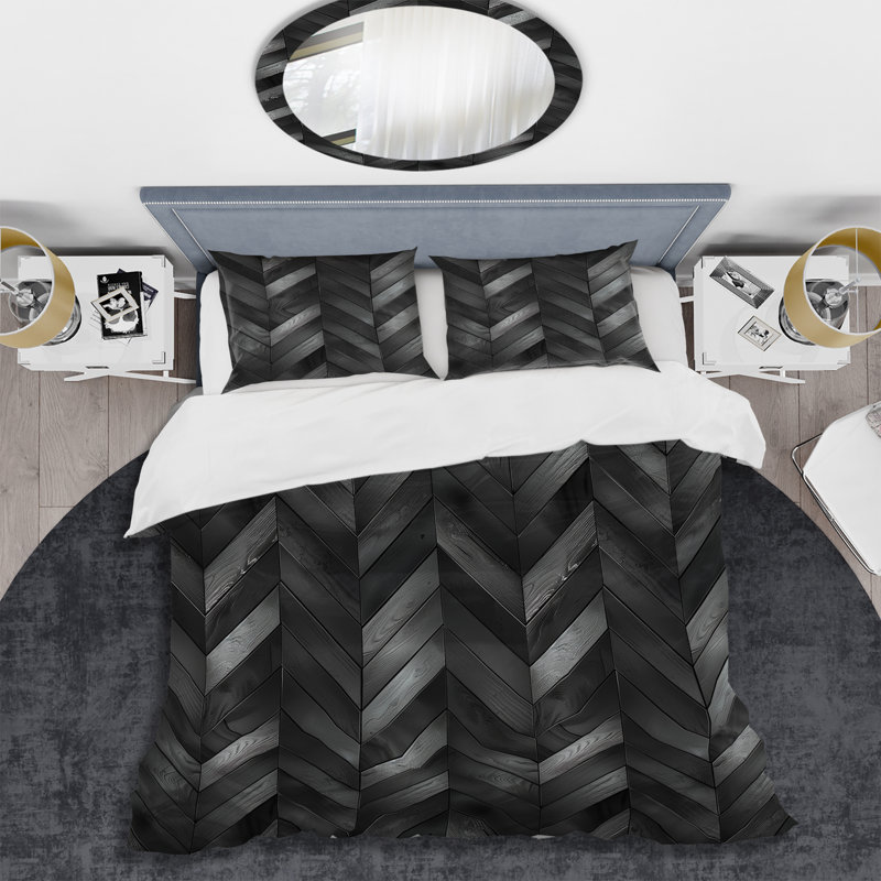 Ensemble de housse de couette moderne gris foncé Herringbone I, Housse de couette très grand et 2 très grandes t