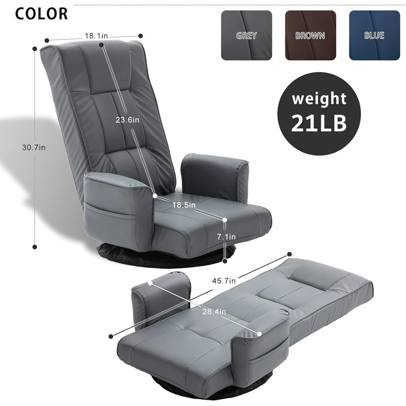 360 Degree Swivel Floor Gaming Chairs For Adults Adjustable Reclining Game Chair, Gray