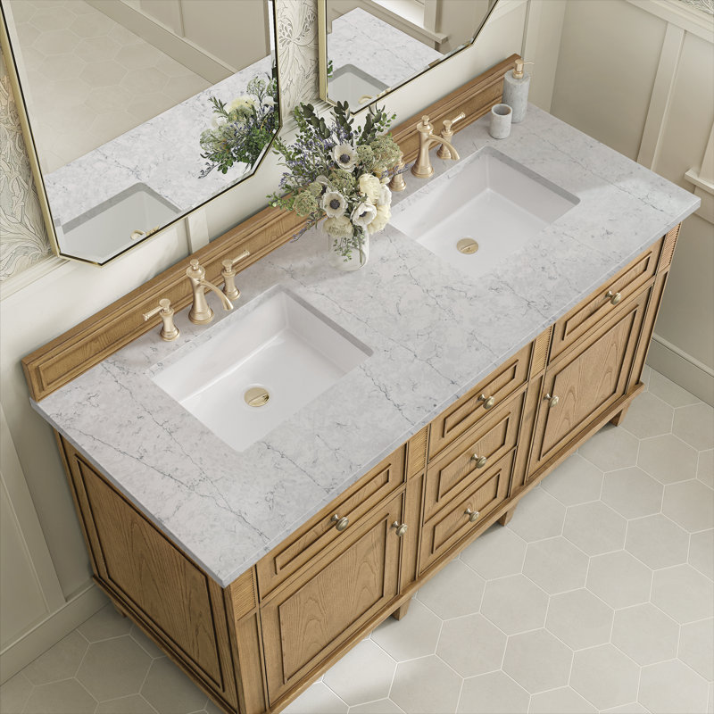 Lorelai 60'' W Double Vanity, Light Natural Oak, Eternal Jasmine Pearl