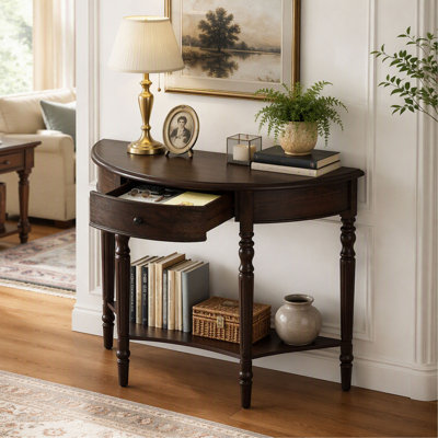 Half Moon Farmhouse Console Table with Drawer and Shelf, Curved Accent Sofa Table for Entryway and Foyer