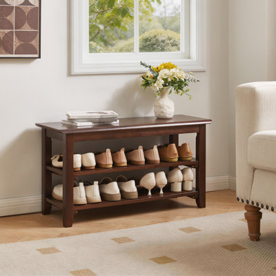 Banc de rangement pour chaussures peu encombrant, support moderne en bois massif pour le vestibule