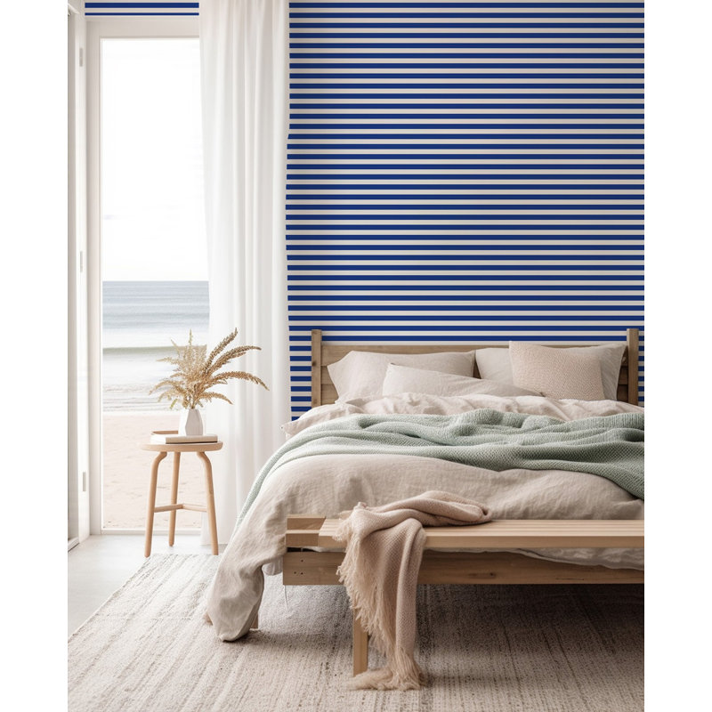 Mrs Paranjape Papers Versa Stripe Premium Matte 10' L x 24" W Wallpaper Roll, Faux Grasscloth, Non-pasted, Yves Blue