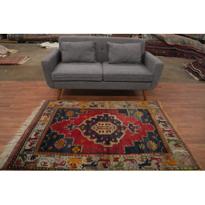 Red Geometric Anatolian Turkish Rug 4x6