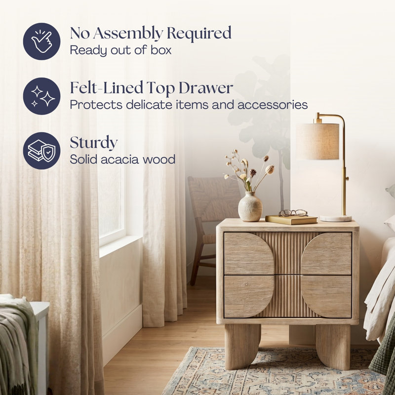 Lemannville Hina 2-Drawer Acacia Nightstand