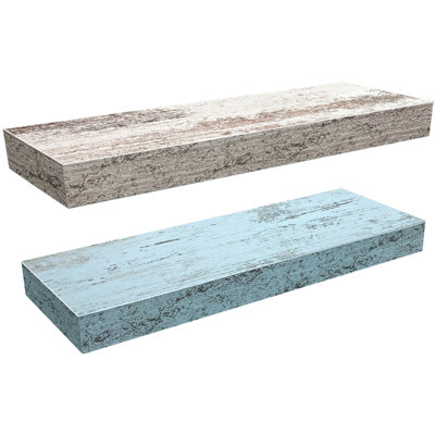Swanfield Sorbus 16" Long Floating Shelves with Invisible Mounting Set of 2 - Blue/White