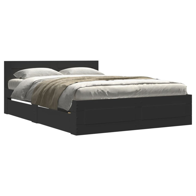 Storage Bed, Black, European Double (140 x 200 cm)