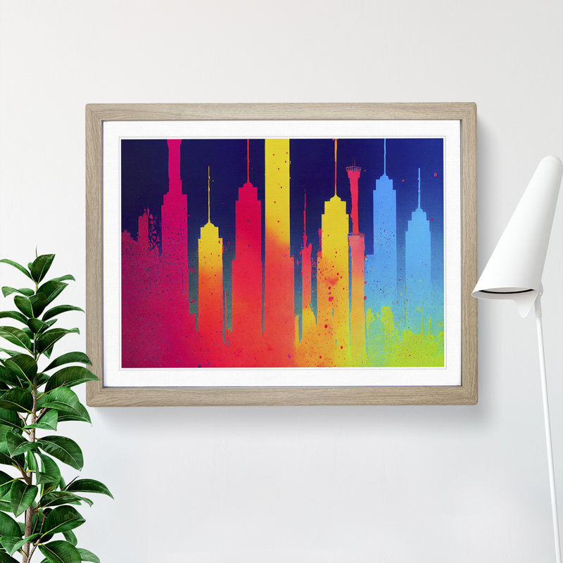 Skyscraper Skyline Splashed Vol.6 Abstract - Framed Print, Oak Framed, 25cm H x 34cm W x 2cm D