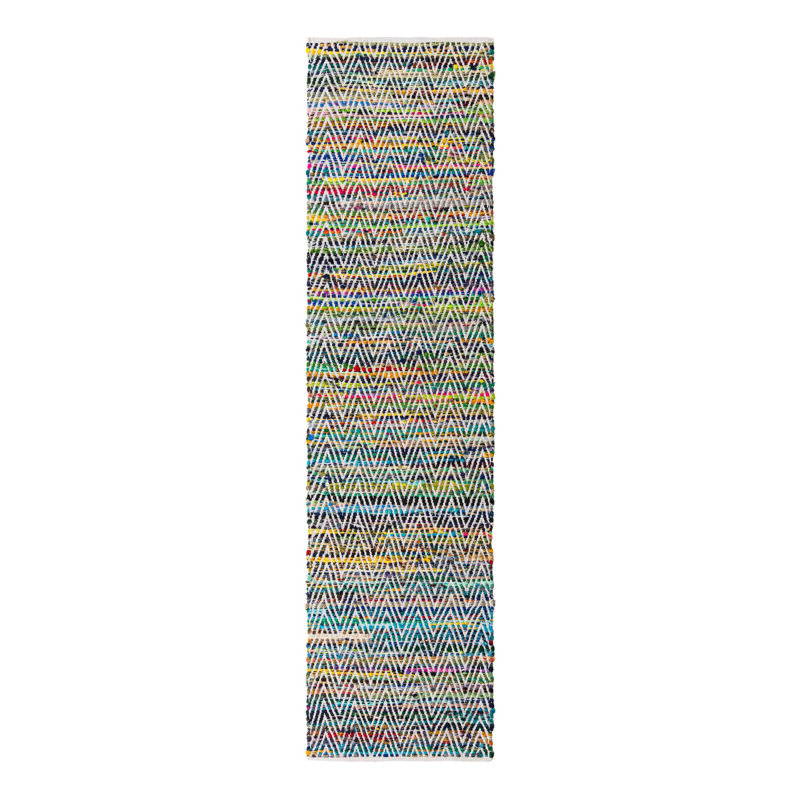 Tapis vert / bleu / blanc / noir / jaune en coton tissé à plat à la main Aberfeld, Tapis de couloir 2 pi 2 po x 6 pi 1 po