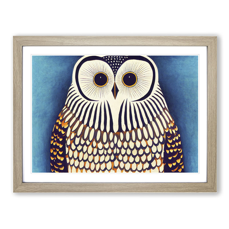 Edgy Owl - Single Picture Frame Print, 25cm H x 34cm W x 2cm D, Oak Frame