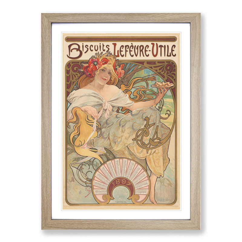 Biscuits Lefevre by Alphonse Mucha - Framed Print, 48cm H x 36cm W x 2cm D, Oak