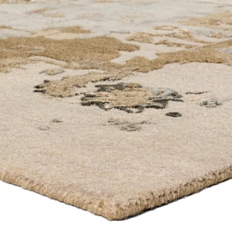 Tapis de médaillon brun clair et gris fait à la main Sandia Cit22 , Rectangulaire 8 pi x 10 pi