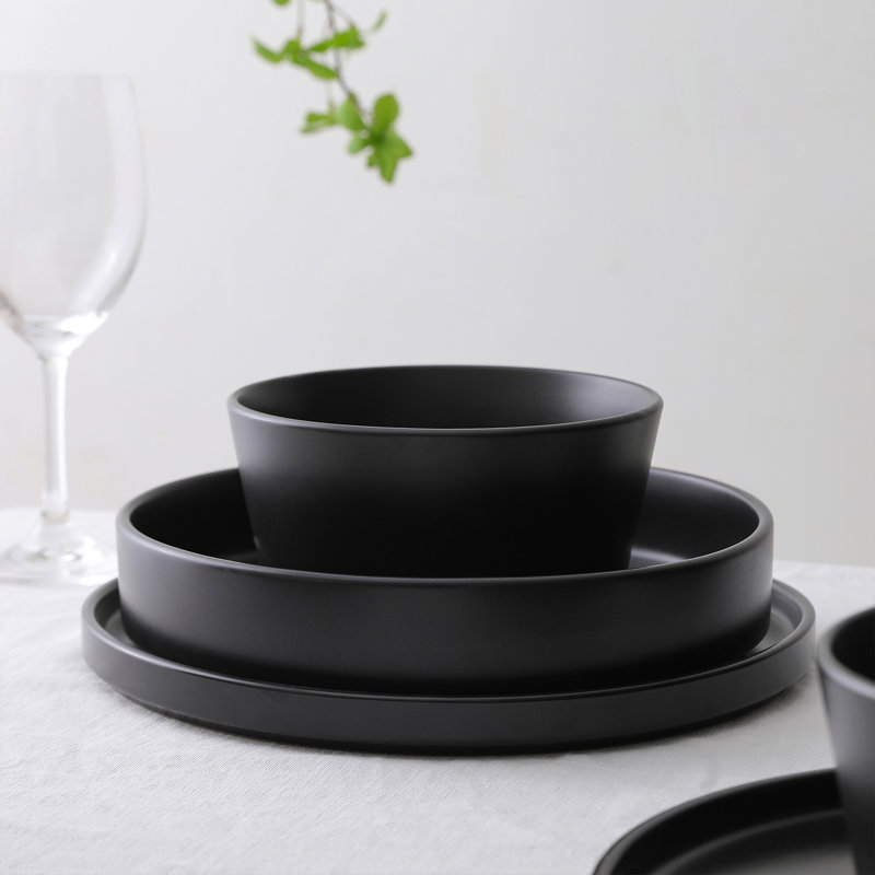 Black Ceramic Minimalist 24-Piece Dinnerware Set