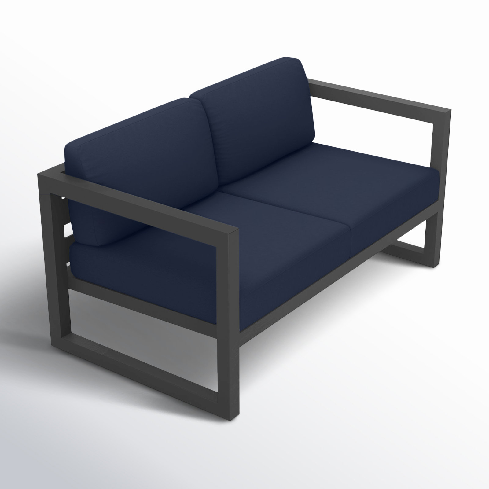 Smith 57.5'' Wide Straight Powder Coated Aluminum Loveseat with Sunbrella® Cushions, Spectrum Indigo, Slate