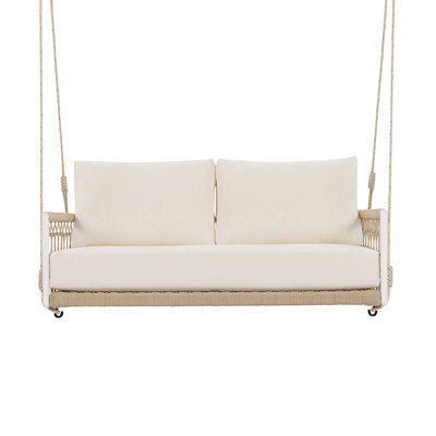 1-Piece Woven Rope Outdoor Swing Sofa With Soft Cushions Seating 2 For Patio