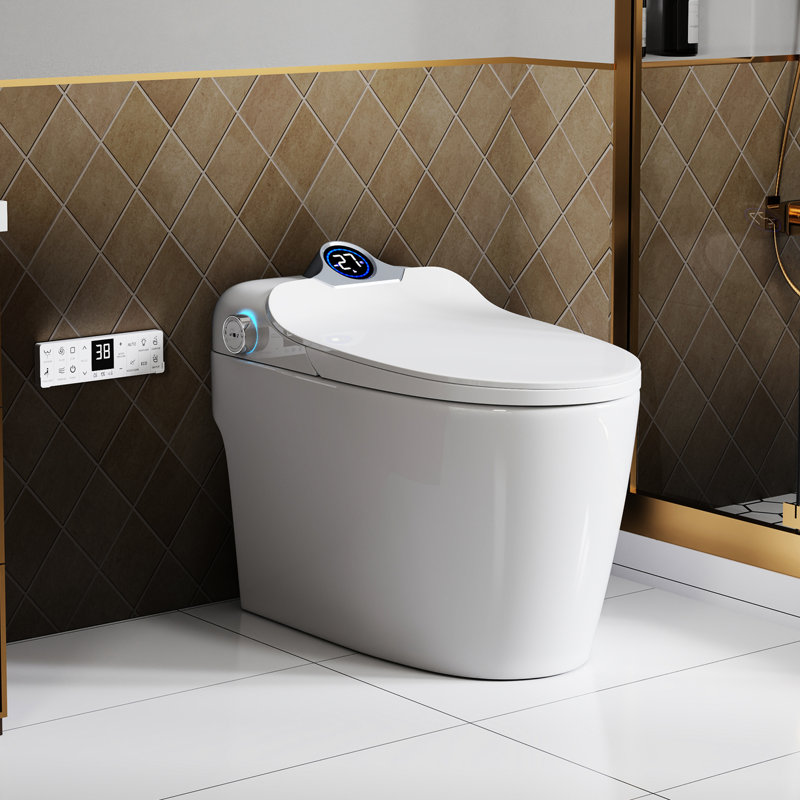 Smart Toilet Bidet With Foot Sensor Open Cover/seat, Self-cleaning Nozzle, Led Display, Three Level Heated Seat/airflow, Night , Knob Control, Soft Close, Auto Flush, Remote Control - White Classic