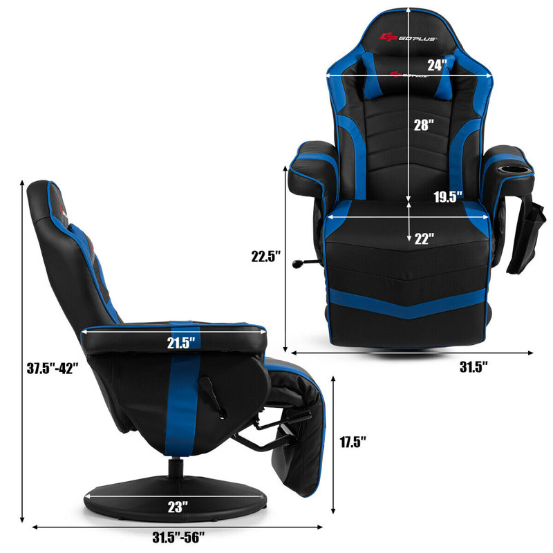 Fauteuil inclinable électrique pivotant de 31,5 po de largeur en simili cuir avec masseur, Similicuir bleu