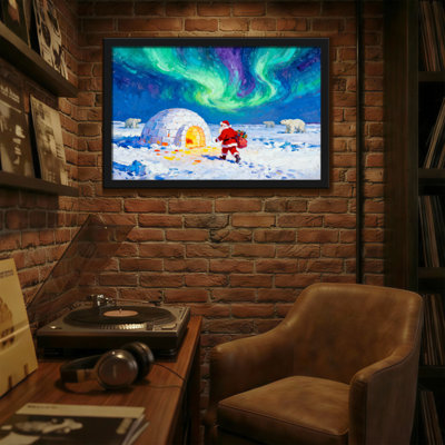 Noël, père Noël, igloo arctique, aurores boréales, paysage de neige