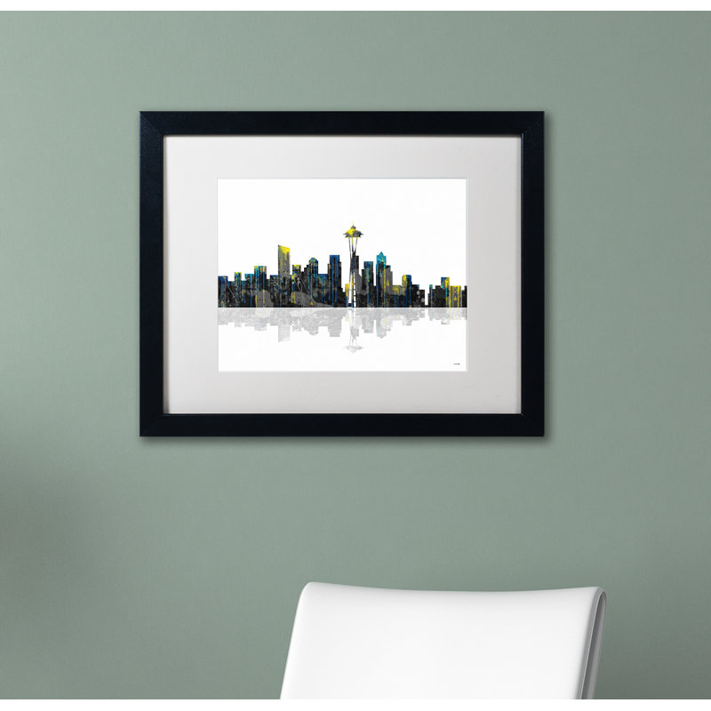 «Seattle Washington Skyline», impression sur toile encadrée, H 11 po x l 14 po x P 0,5 po, Noir, Noir
