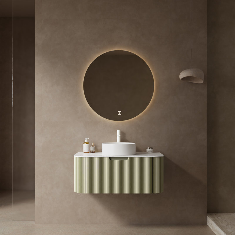 Meuble-lavabo mural moderne avec rangement élégant et lavabo en céramique, Vert clair / blanc