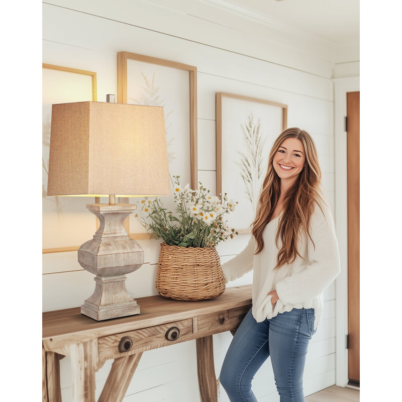  33'' Large Retro Resin Table Lamp, Rustic End Lamp for Living Room Deco