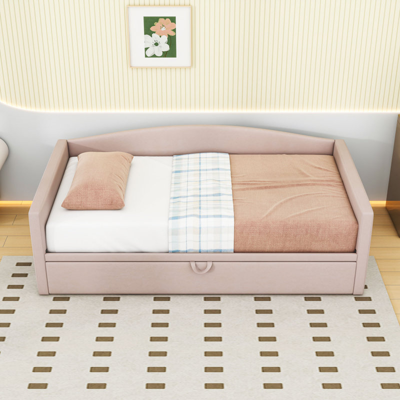 Twin Upholstered Daybed with Pop Up Trundle, Pink
