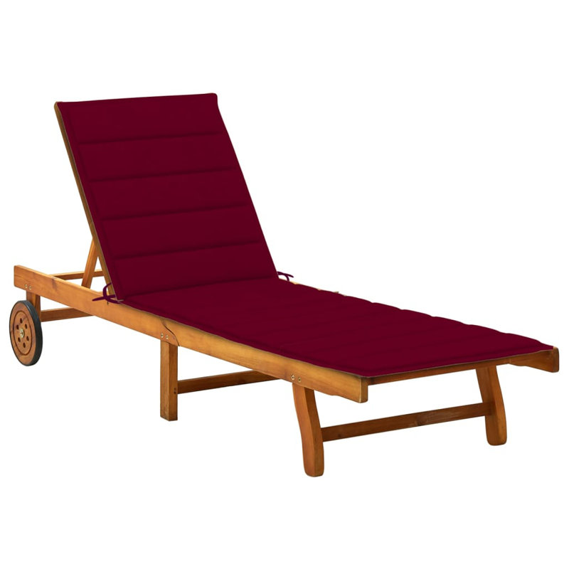 Prshant 80" Long Acacia Single chaise with Cushions, Brown, Wine Red