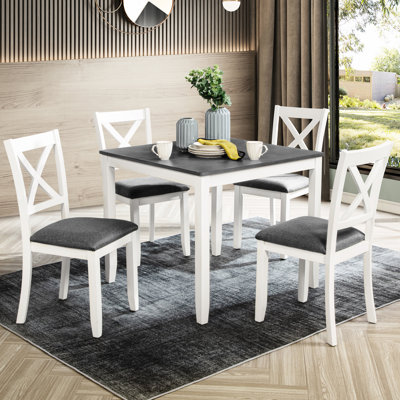 4 Dining Table With 4 Chairs, Modern Style, Grey & White, Construction, Smooth Tabletop, Easy Assembly For Kitchen 4, 5, And Strong Non-slip Feetmats, To Assemble Room