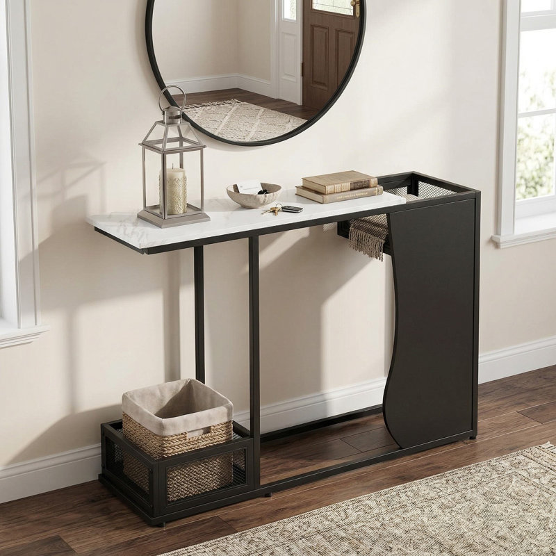 43.5 Inch Faux Marble Top Entryway Console Table With Dedicated Plant Display Space For Hallway Living Room Foyer