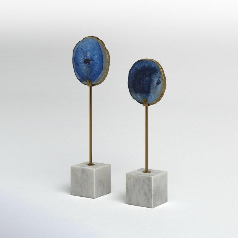 Ensemble de 2 sculptures Eastwood Sabriel Agate, Bleu/blanc/or