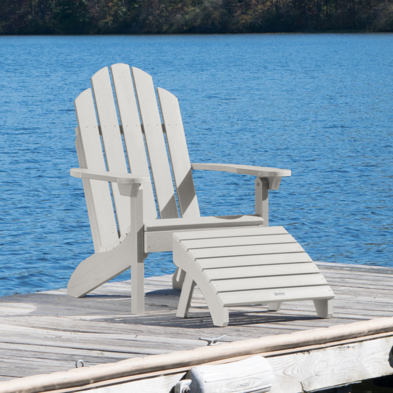 Anette Plastic Adirondack Chair with Ottoman, Harbor Gray