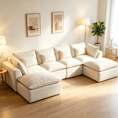 Boneless 129.8" U Shape Sectional Sofa Comfy Cloud Couch With Ottomans