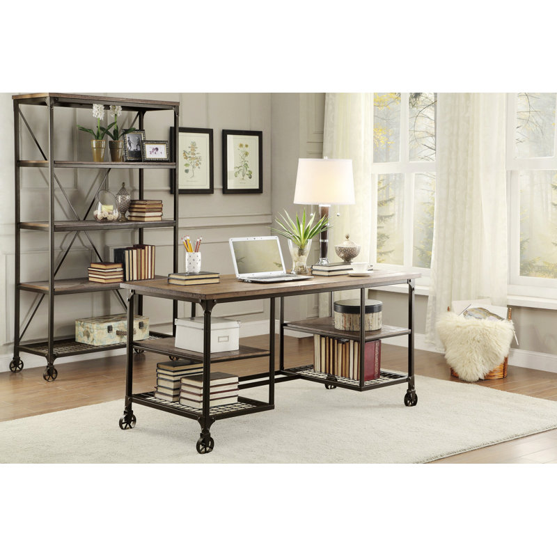 Bureau en bois massif Rahil, Naturel