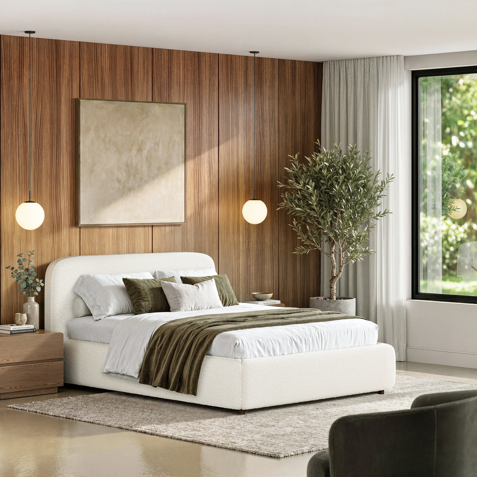 Rainey Upholstered Bed, Cream, Queen