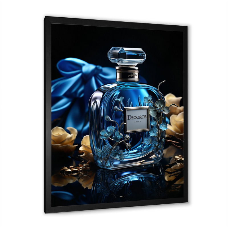 Lenni Fashion Blue Perfume Delight II, reproduction d'art sur toile, H 32 po x l 16 po x P 1 po, Cadre photo noir