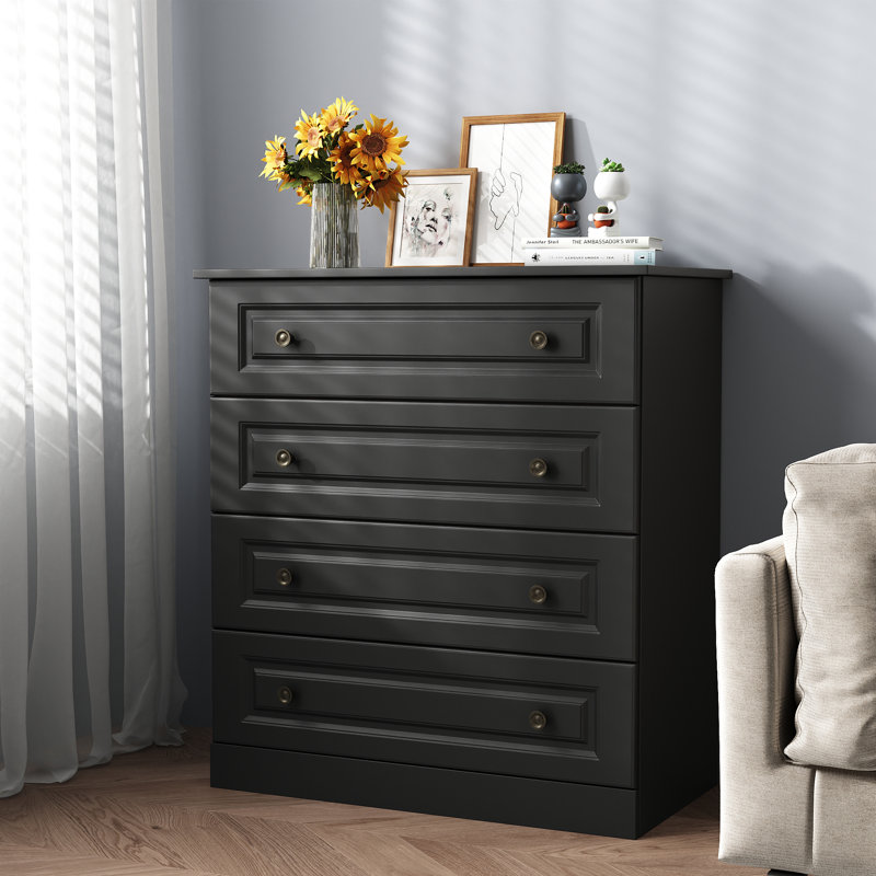 29.5" W Modern 4 Drawer Dresser, Drawer Chest, Wooden Storage Dresser for Closet and Living Room, Black, Black