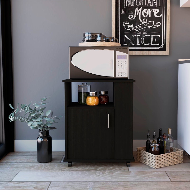 Armoire à micro-ondes à 4 tablettes avec roulette en wengé noir, Noir